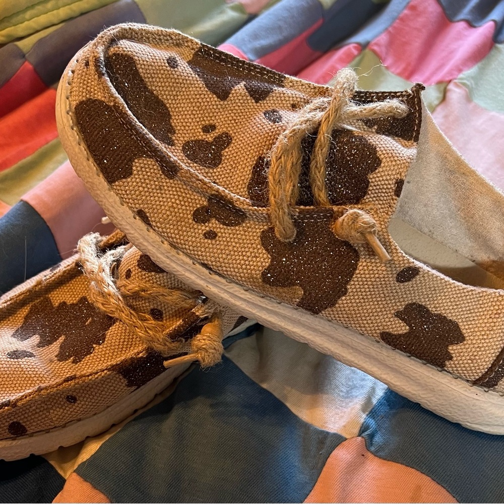 Canvas Loafers with Brown and Tan cow Pattern